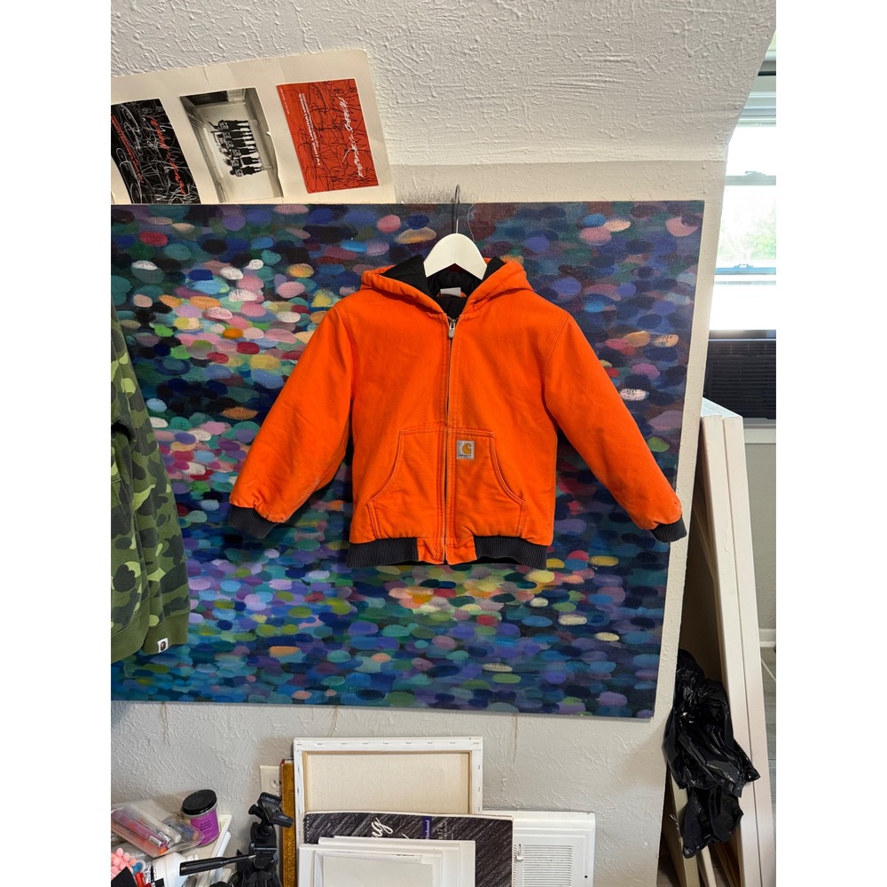 Carhartt Kids Blaze Orange Active Jacket Hooded Canvas Coat Size S 7-8
